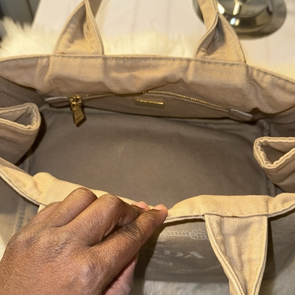 Prada Canapa Demin Logo Handle Bag EUC in Neutral - Picture 5 of 14